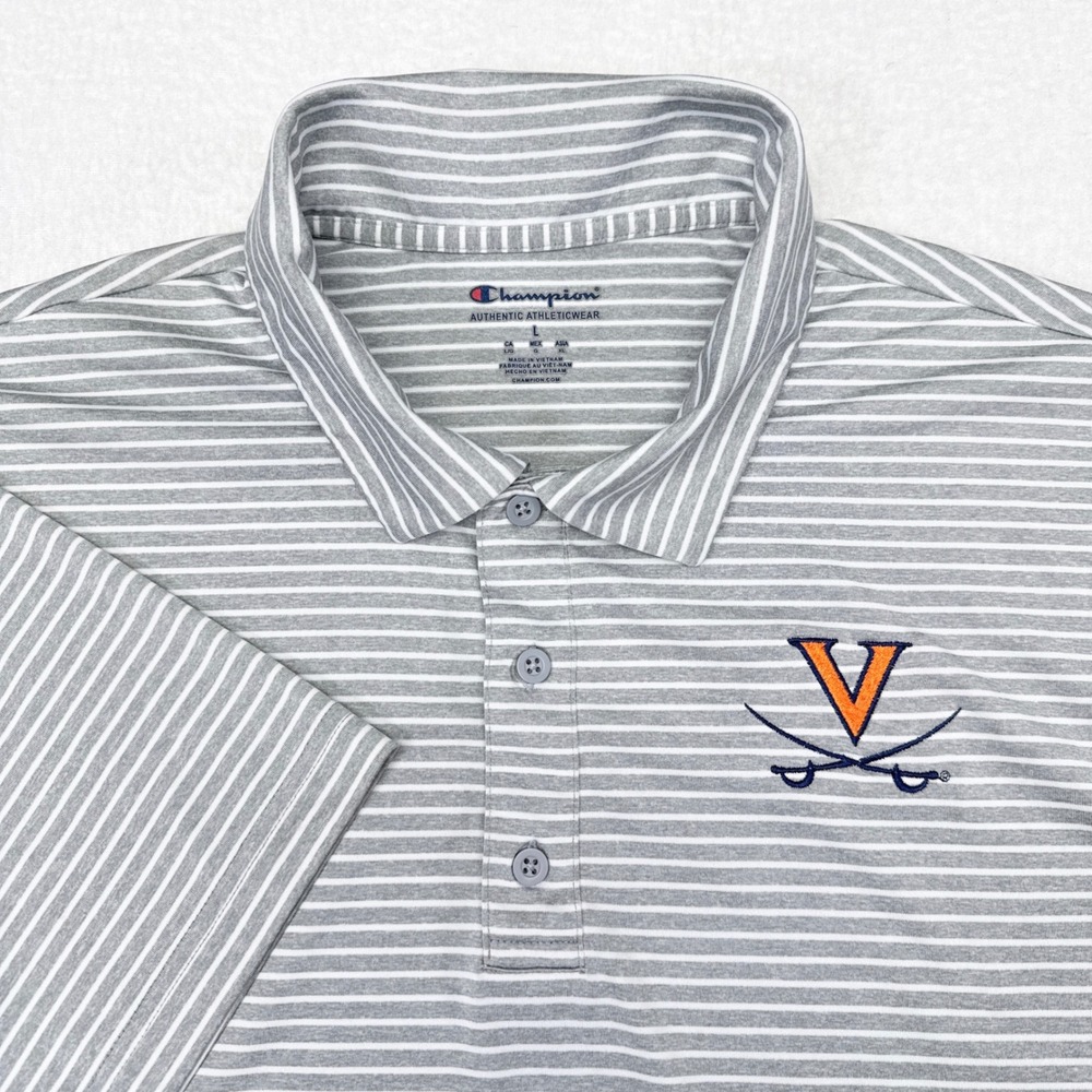 University of Virginia Cavaliers Polo Shirt Mens Size Large Gray Striped UVA